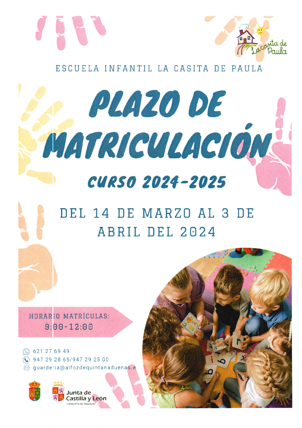 Plazo matriculación curso 2024-2025 de la Escuela Infantil La Casita de Paula