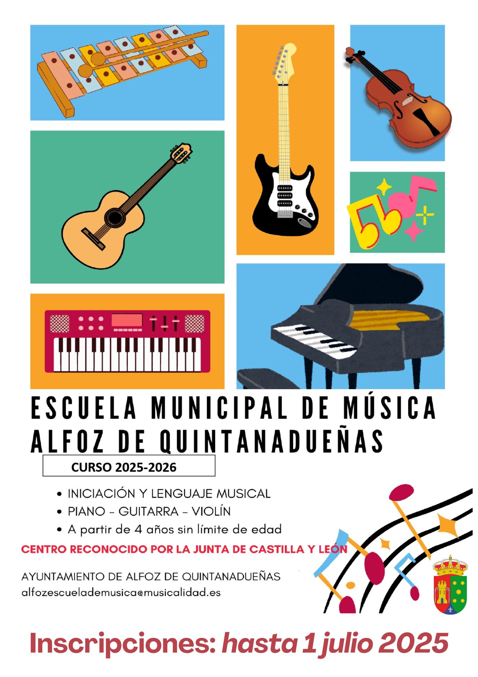 Cartel escuela de música municipal. Curso 25 - 26